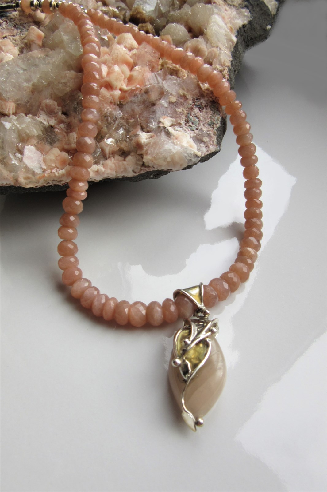Peach Moonstone Pendant Necklace