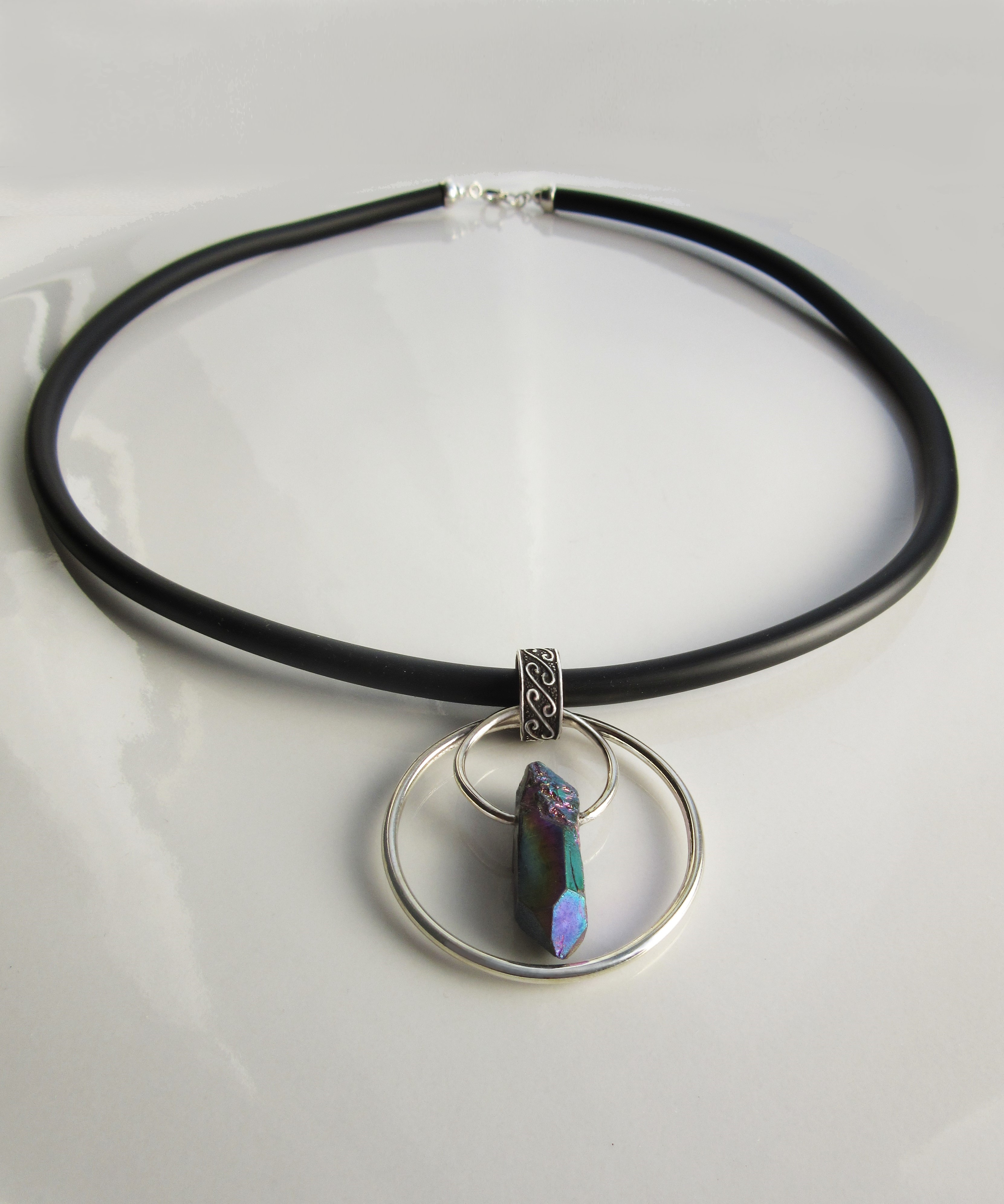 Rainbow Aura Quartz "Saturn" Necklace