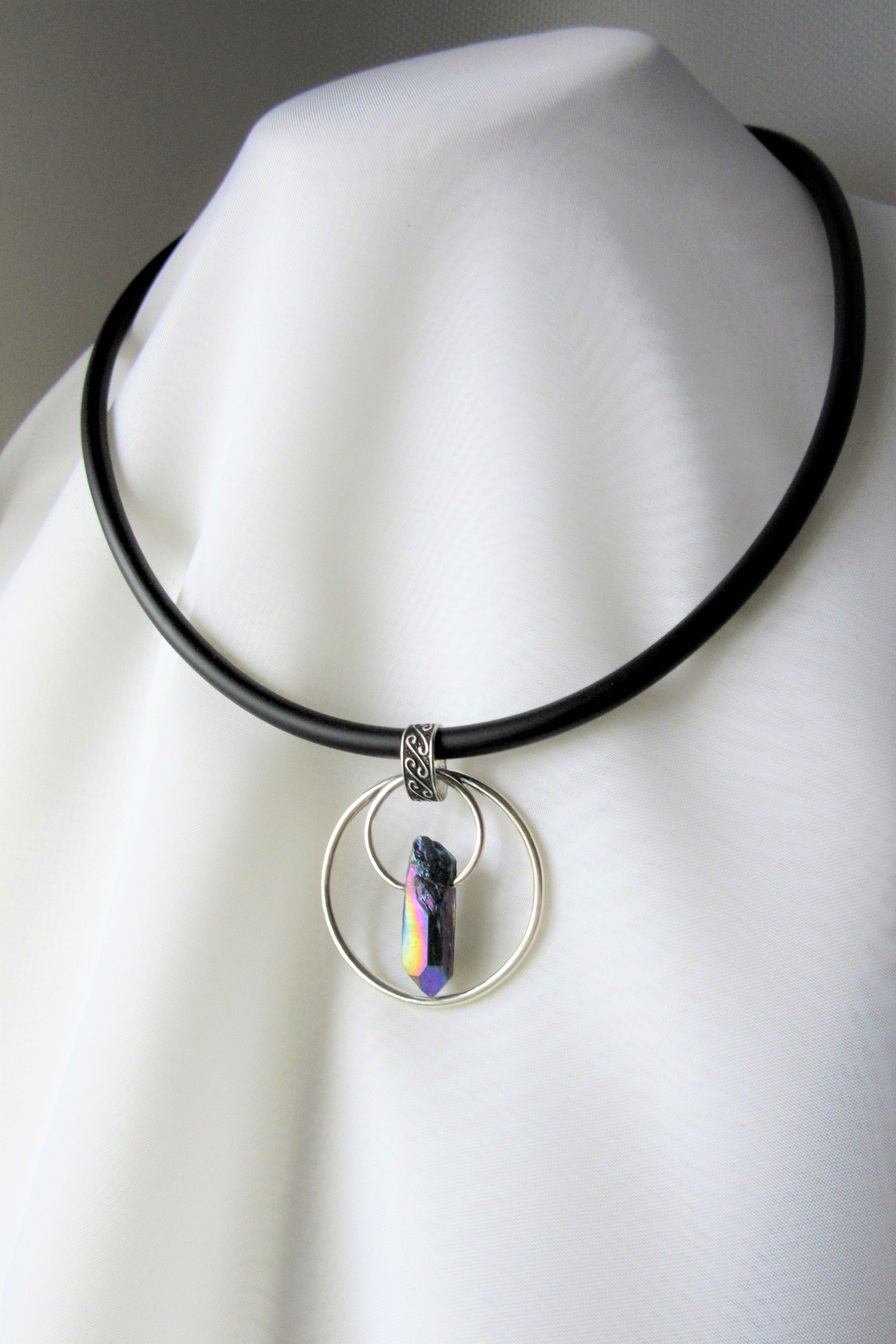 Rainbow Aura Quartz "Saturn" Necklace