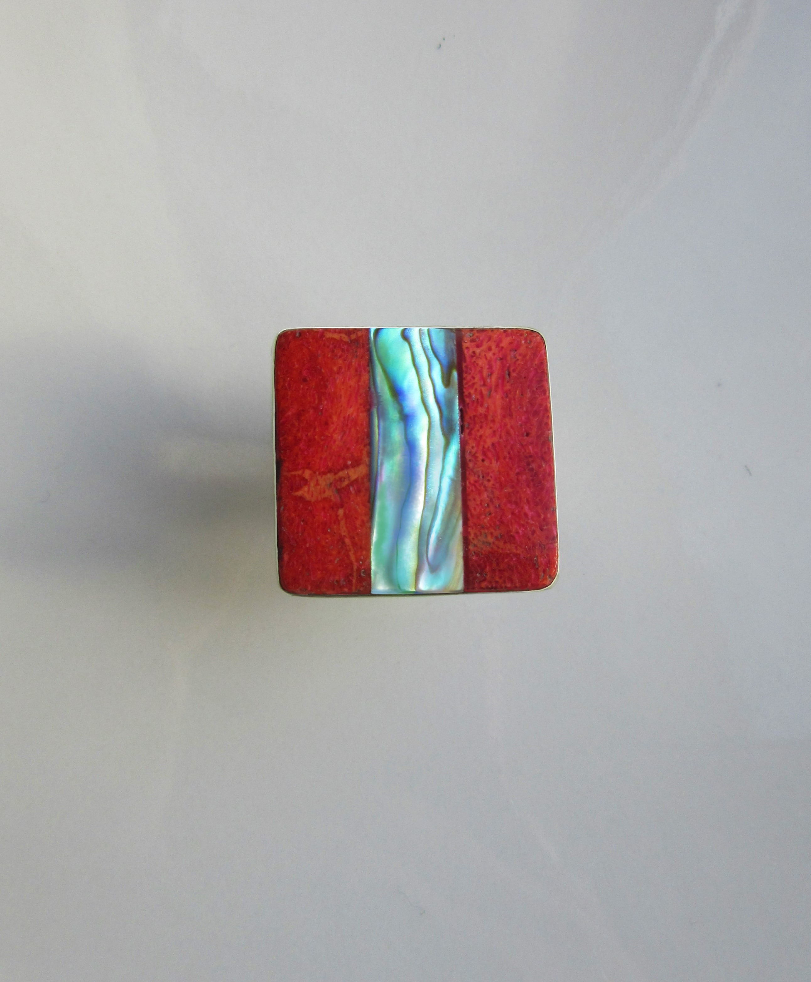 Abalone Shell & Coral Square Ring