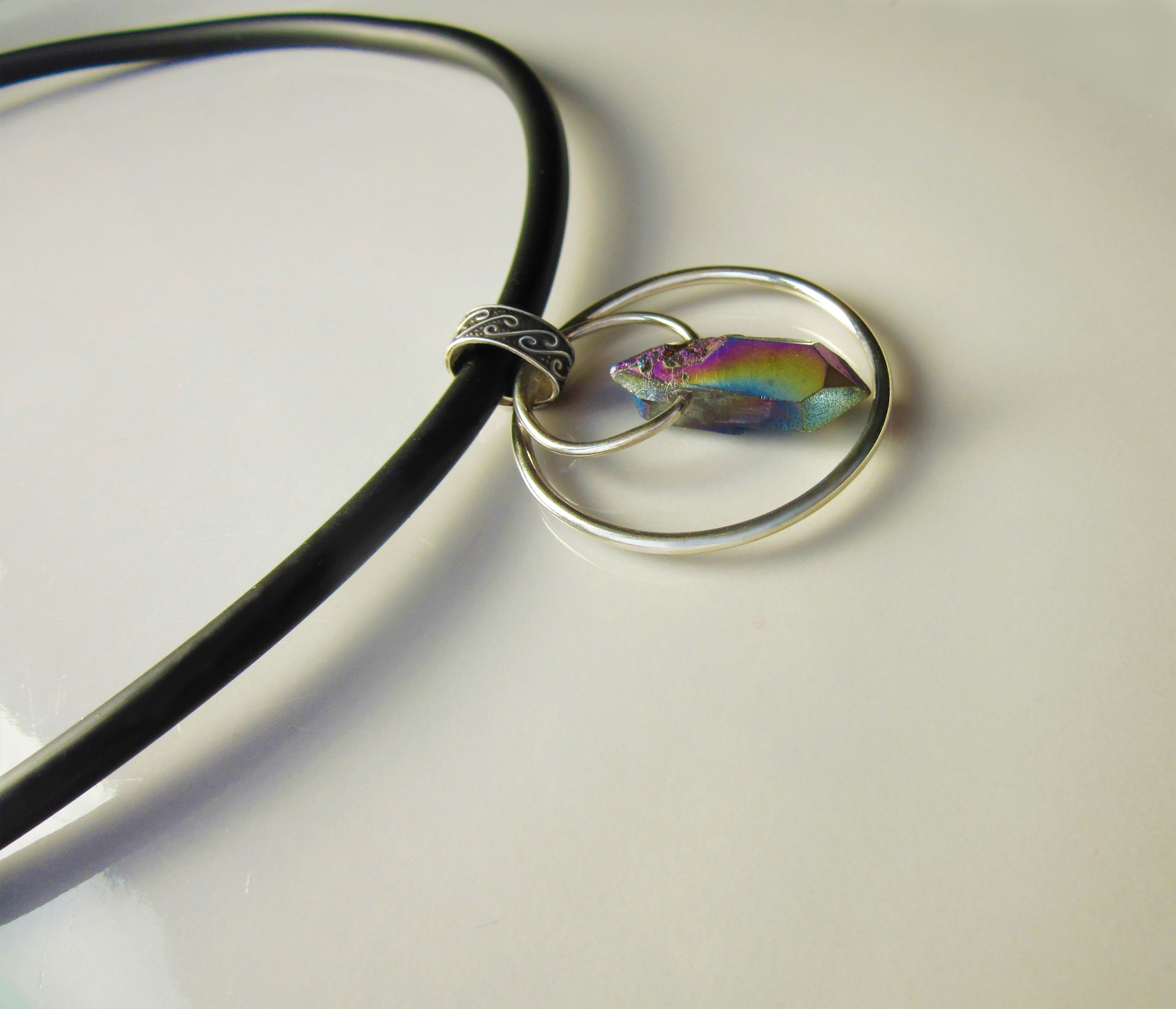Rainbow Aura Quartz "Saturn" Necklace